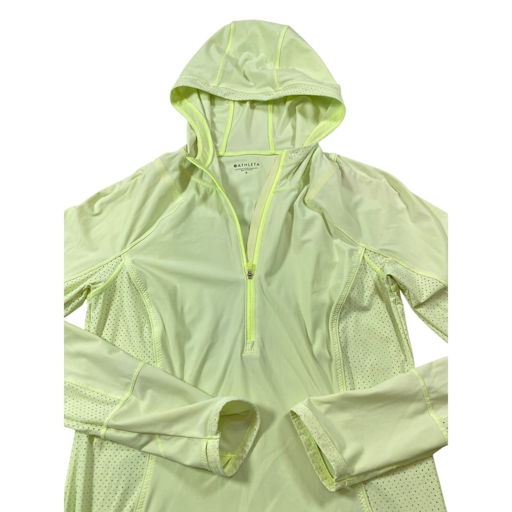 Athleta Womens Neon Yellow Half Zip Hooded Running Top Perforated Small RN54023